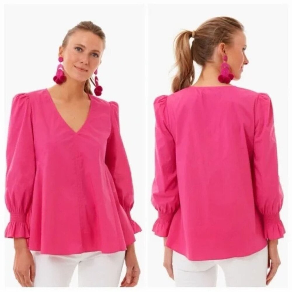 Tuckernuck Pomander Place Easton Hot Pink Blouse Size Medium 2802